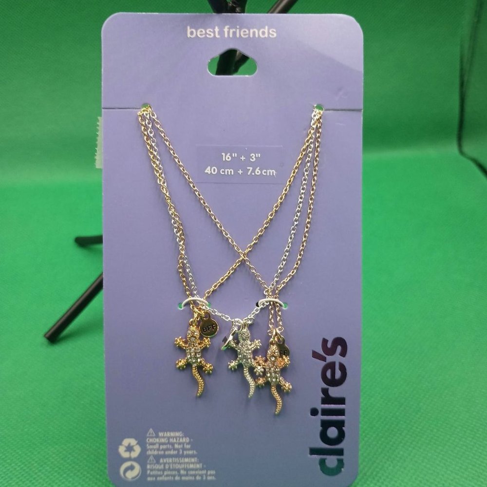 Claire's Best Friends 3 Necklace Set with Lizards BFF Squad Jewelry